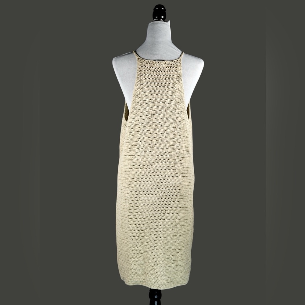 Banana Republic Pale Khaki Crochet Knit Midi Dress Halter Straps – Size XL - Picture 6 of 14
